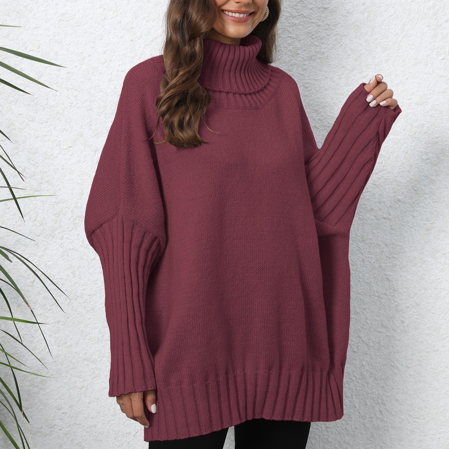 Women's Pullover Knitted Solid Color Turtleneck Lapel Loose