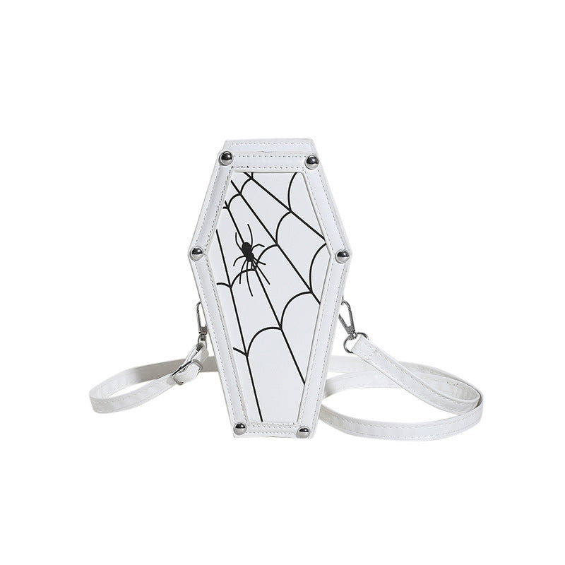 Halloween Coffin-shape Gothic Ghost Shoulder Bag Spider Web Messenger Crossbody Bag Kids Personality Phone Bag For Women