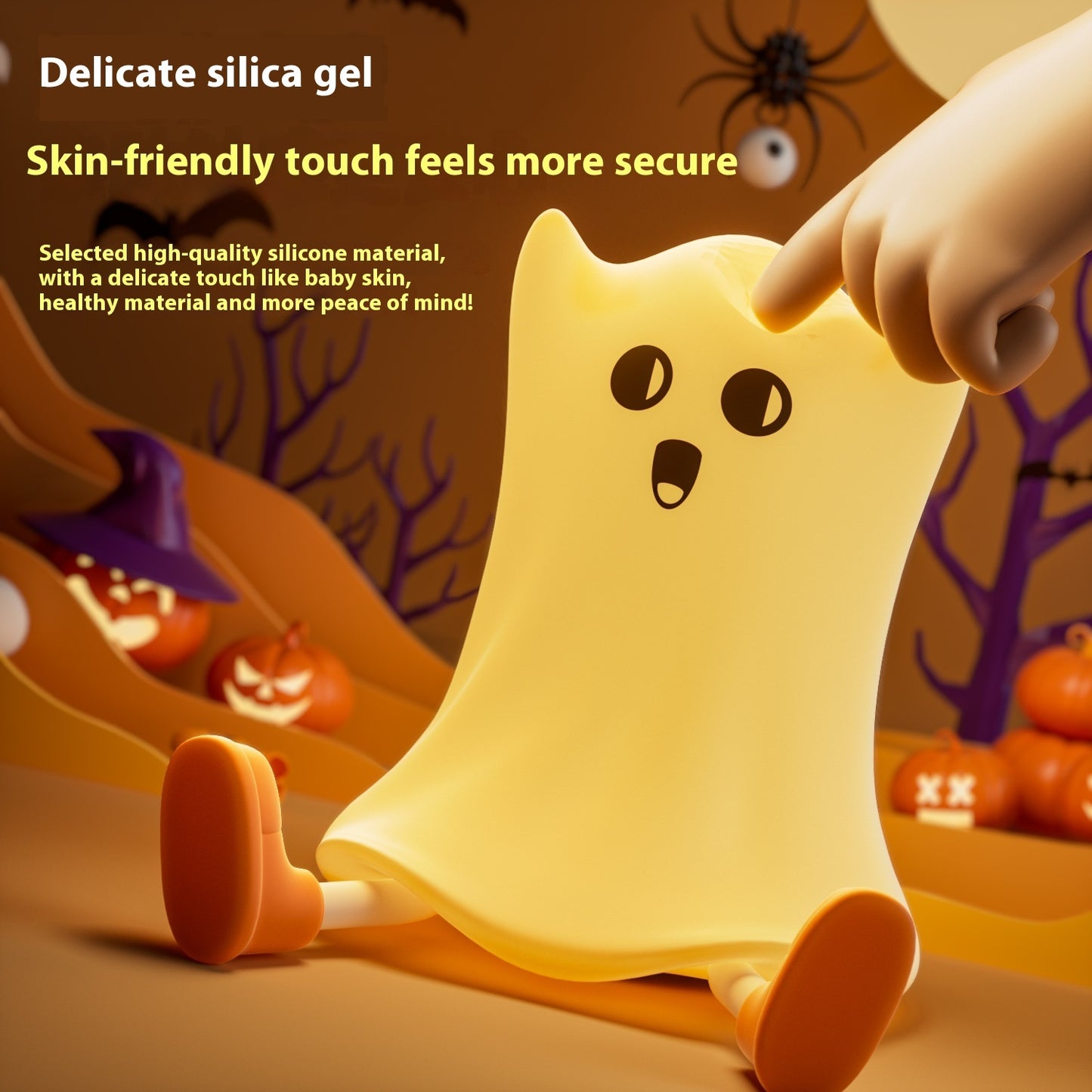 Halloween SiliconHalloween e Ghost Shaped Bedside Lamp With Touch Control Soft Glow For Water-resistant Decoration
