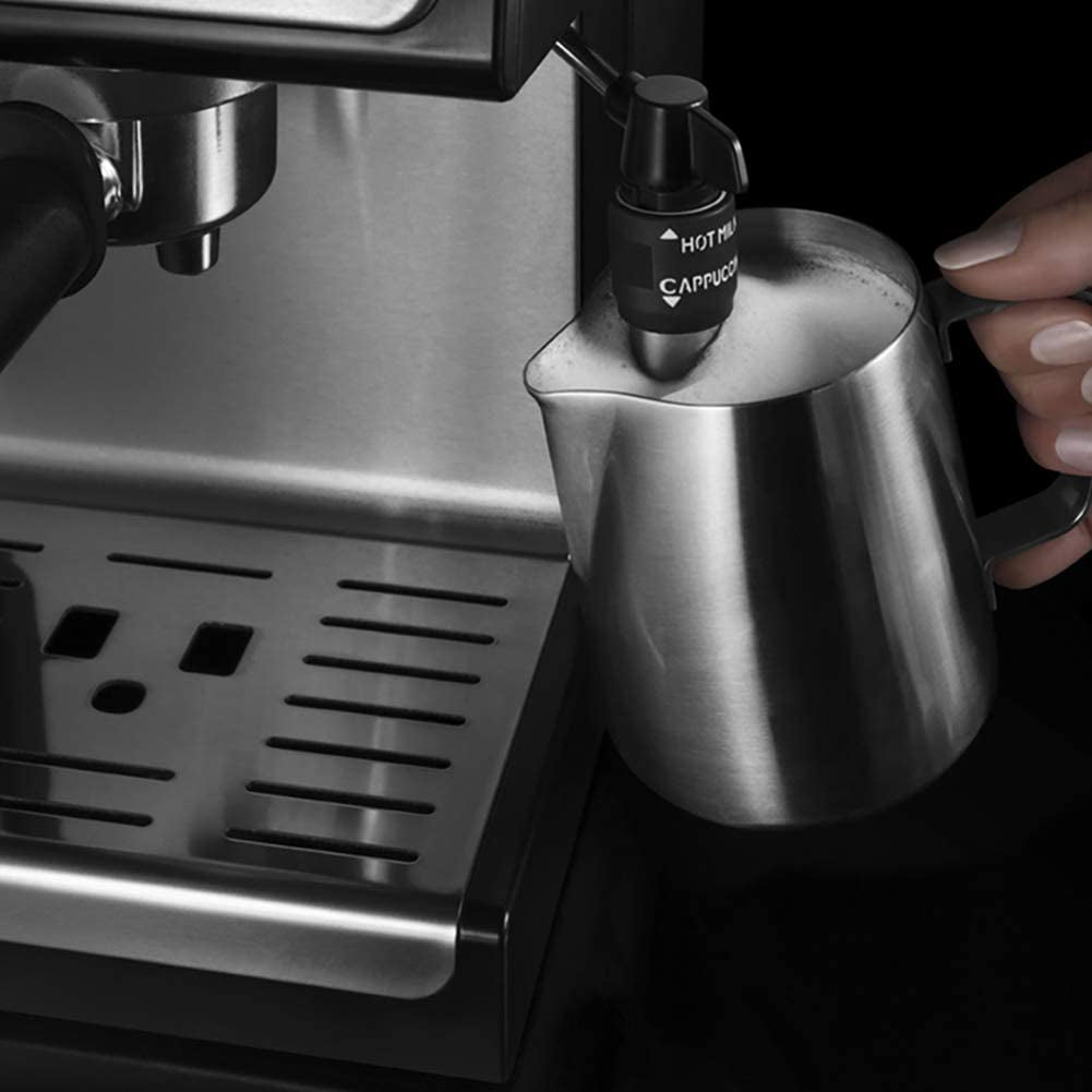 Stainless Steel Milk Frothing Pitcher 12 Oz, Espresso Steaming Pitcher with Decorating Pen for Espresso Machines, Cappuccino, Latte Art (Silver)