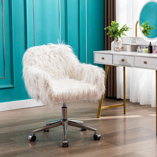 Modern Faux Fur Home Office Chairs, Hairy Chairs For Girls, Makeup Dressing Chairs