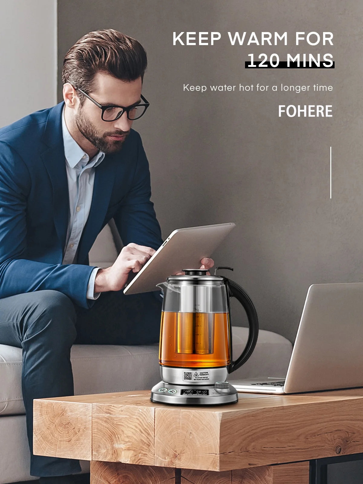 Electric Tea Kettle, Electric Kettle Temperature Control with 9 Presets, 2Hr Keep Warm, Removable Tea Infuser,Silver Stainless Steel Glass Boiler, BPA Free, 1.7L