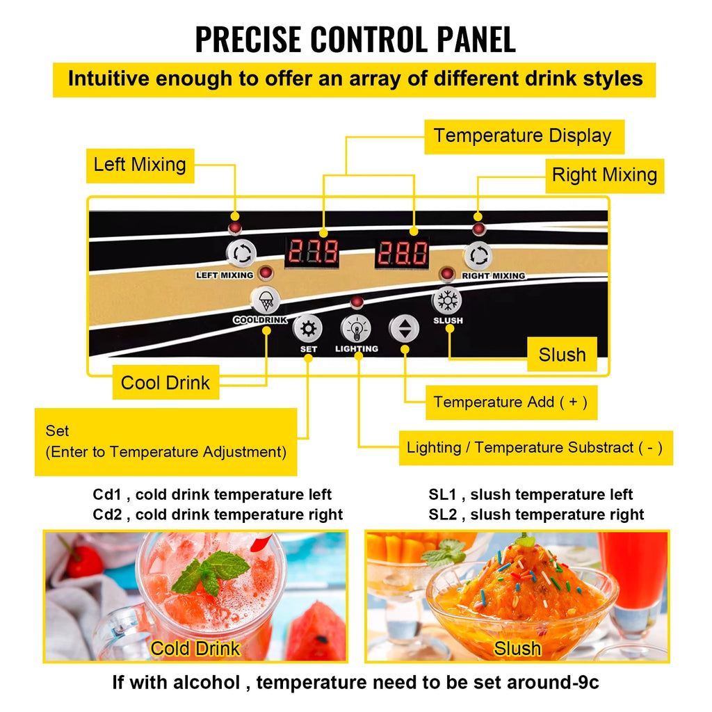 Commercial Slushy Machine, 15L*2Tank 1000W Stainless Steel Margarita Slushie Maker, Silver