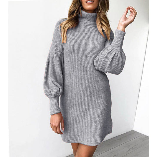 Winter Women's High Collar Knitted Dress
