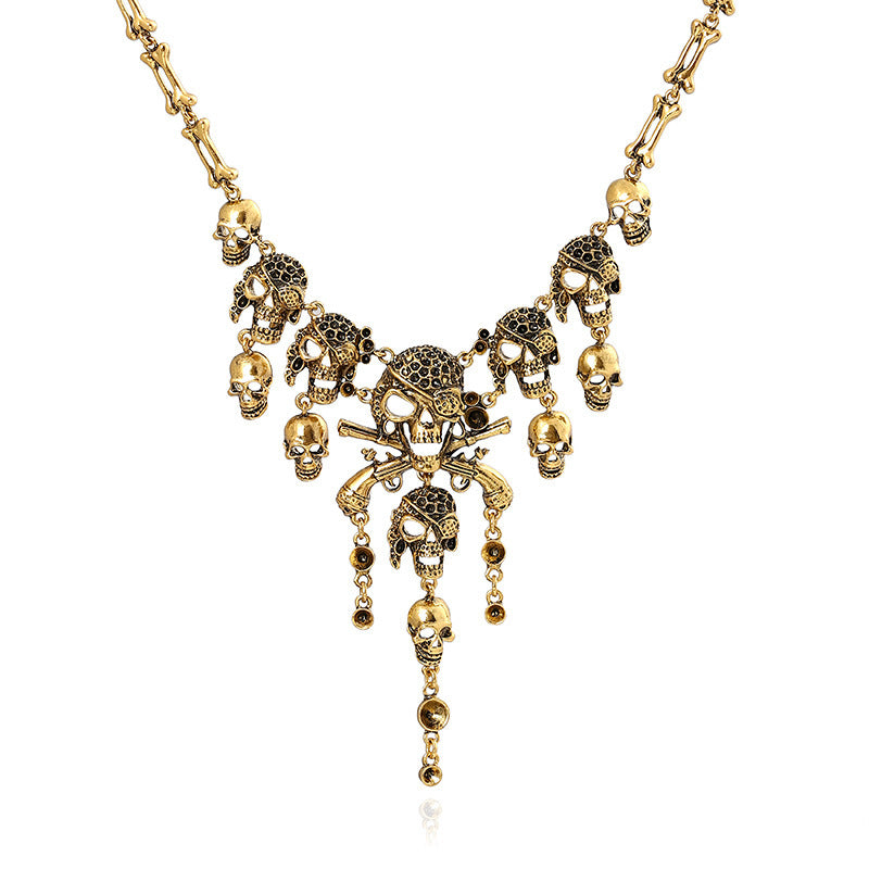 Vintage Skull c Halloween Punk Sweater Necklace