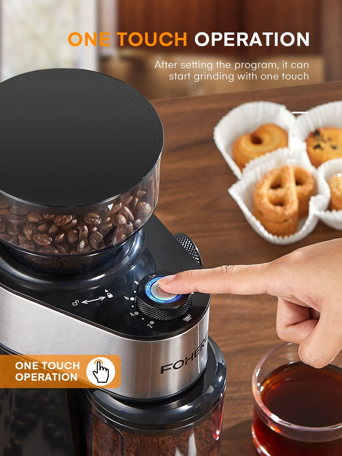 Electric Burr Coffee Grinder , 200W Upgrade, 18 Precise Grind Settings, 2-14 Cup Adjustable, Only for Grind Coffee, Black