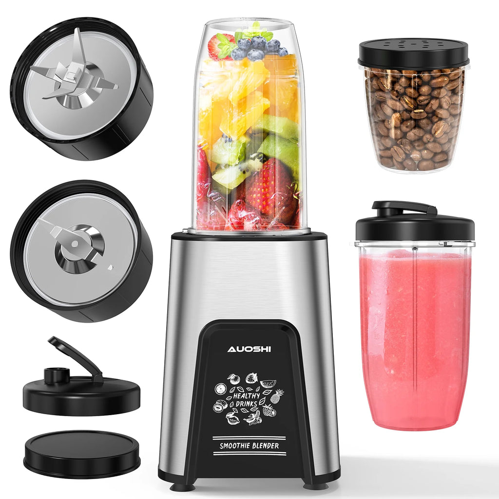 1000W Personal Blender for Smoothies and Shakes, Smoothie Maker with 6 Blades, 2*23 Oz Cups, 1*10Oz Grind Cup, Portable Blenders for Kitchen