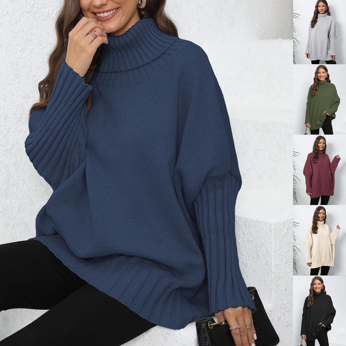 Women's Pullover Knitted Solid Color Turtleneck Lapel Loose