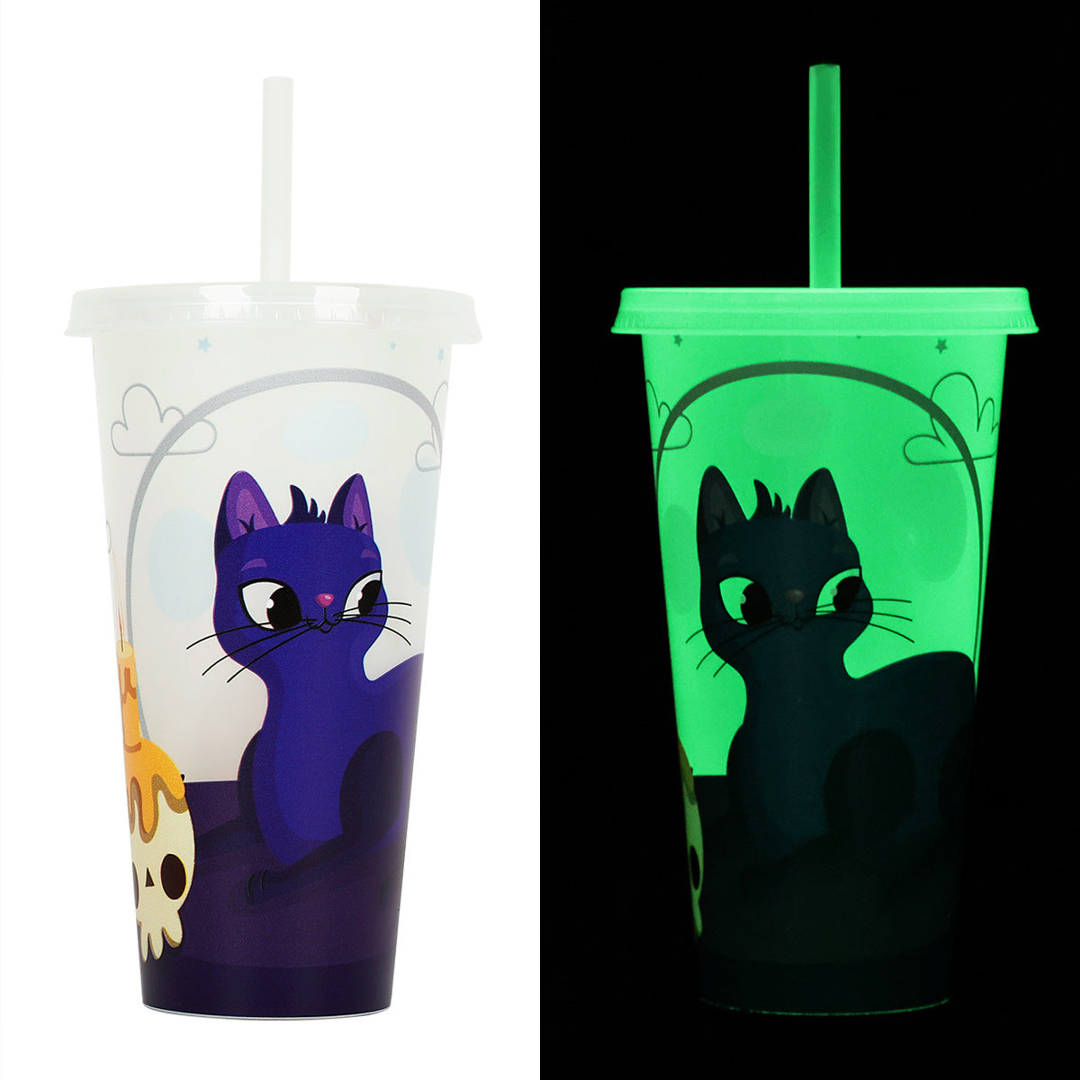 720ml Plastic Sippy Cup Halloween Luminous Straw Cup