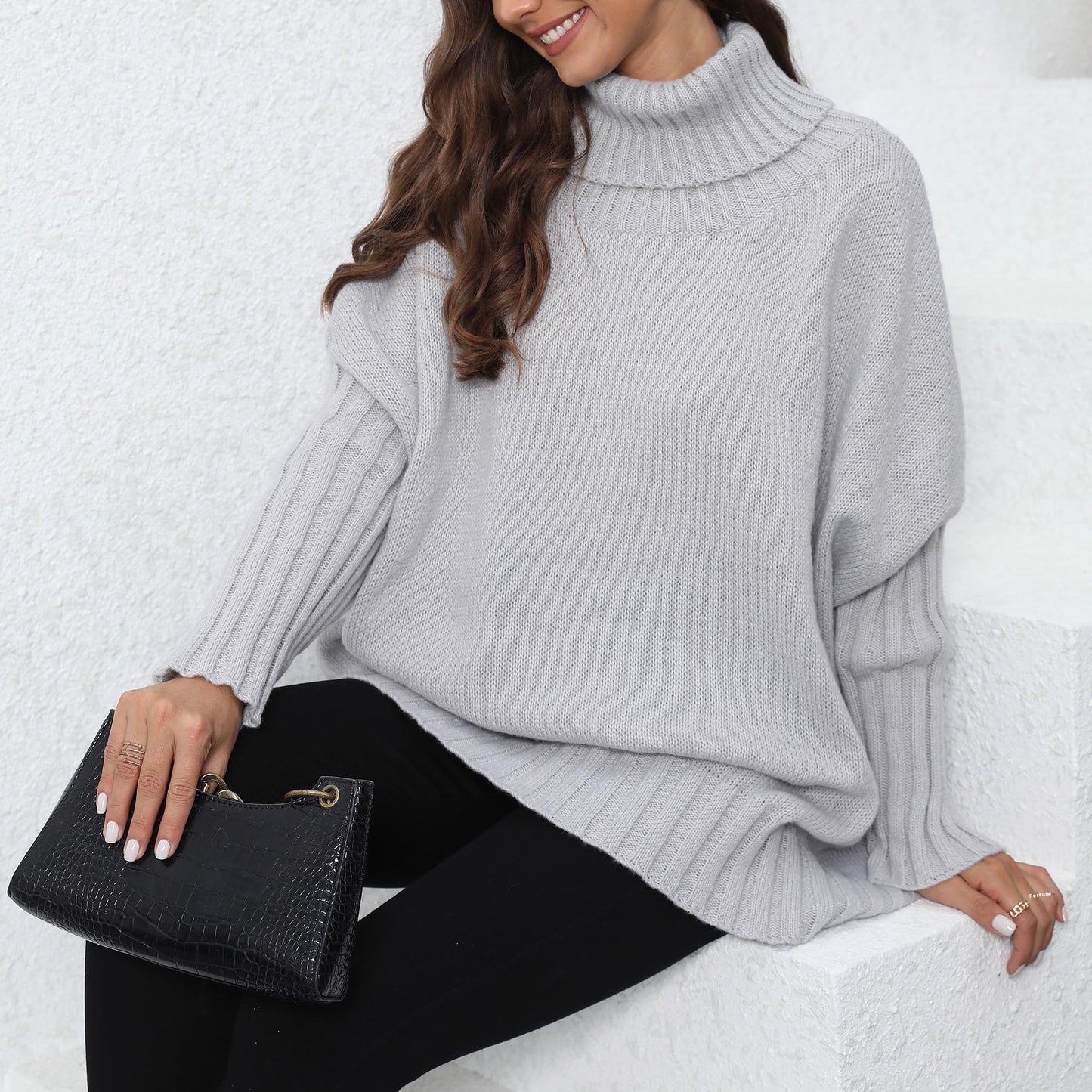 Women's Pullover Knitted Solid Color Turtleneck Lapel Loose
