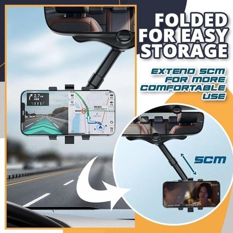 Multifunctional 360 Rearview Mirror Phone Holder For Car
