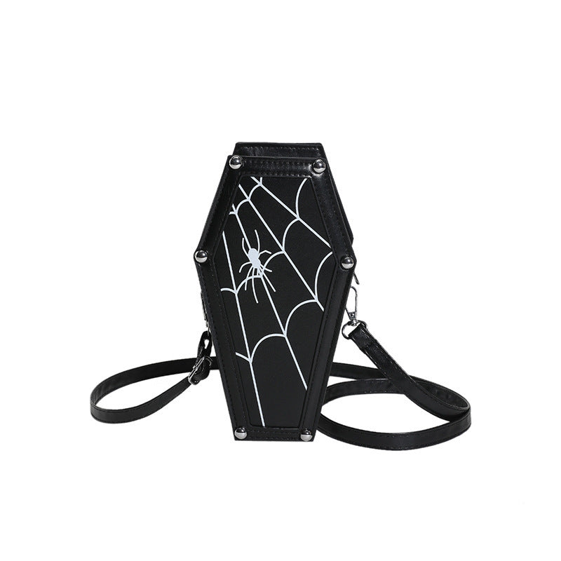 Halloween Coffin-shape Gothic Ghost Shoulder Bag Spider Web Messenger Crossbody Bag Kids Personality Phone Bag For Women
