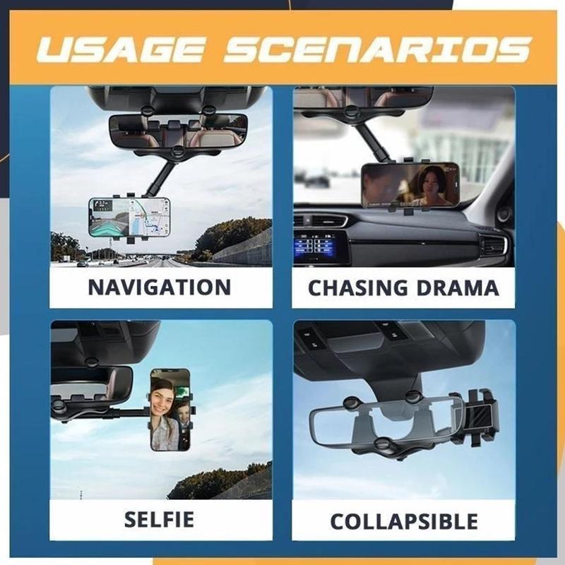 Multifunctional 360 Rearview Mirror Phone Holder For Car