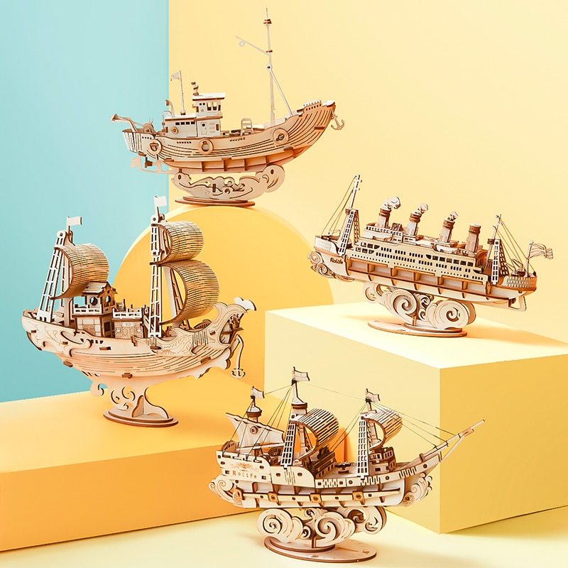 Wooden Puzzle Games Boat & Ship Model Toys For Children