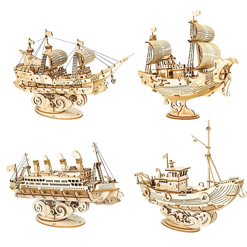 Wooden Puzzle Games Boat & Ship Model Toys For Children
