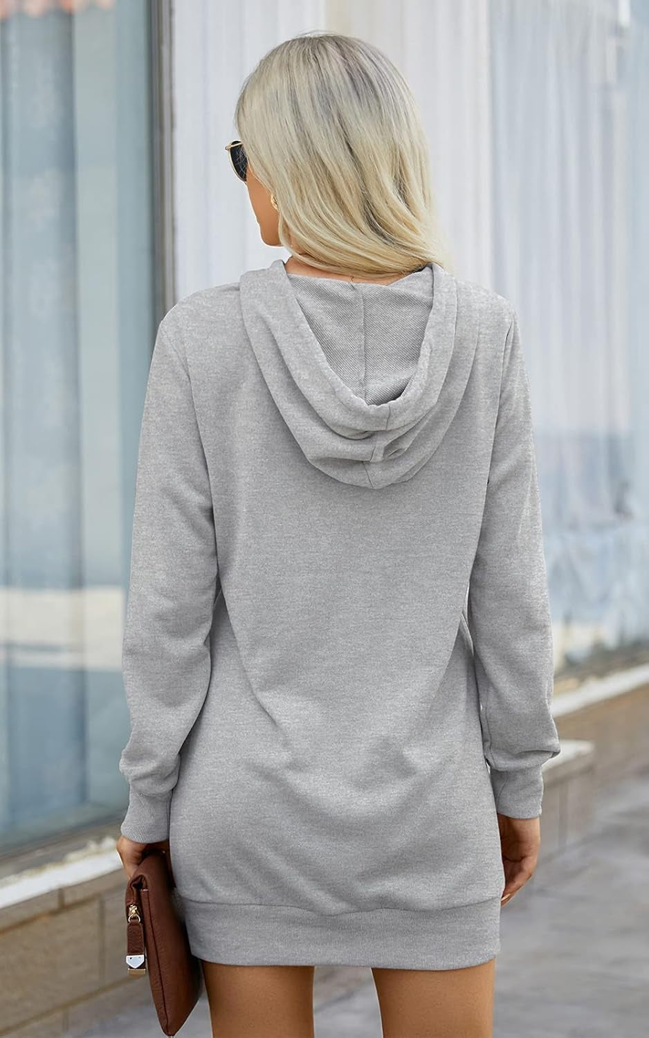 Women'S Hooded Sweatshirt Fall Fashion Drawstring Lightweight Long Sleeve Pullover Hoodie Dress