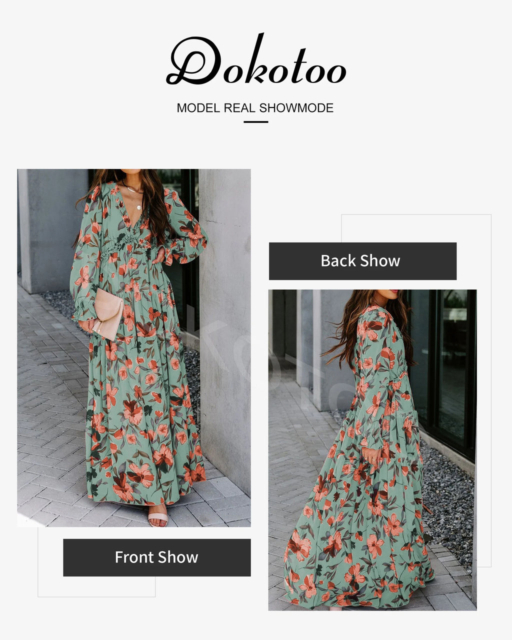 Women'S Green Bridesmaid Maxi Dresses Fashion Floral Printed Long Sleeve Guests Dresses Spring Dress Fall Dress Easter Dress for Women, US 16-18(XL)