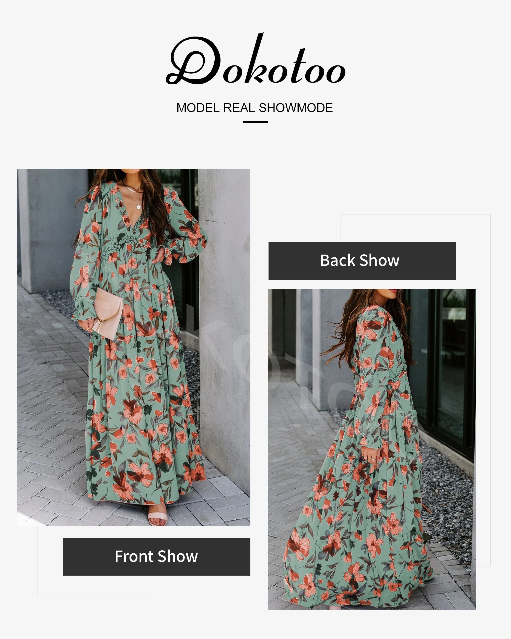 Women'S Green Bridesmaid Maxi Dresses Fashion Floral Printed Long Sleeve Guests Dresses Spring Dress Fall Dress Easter Dress for Women, US 16-18(XL)