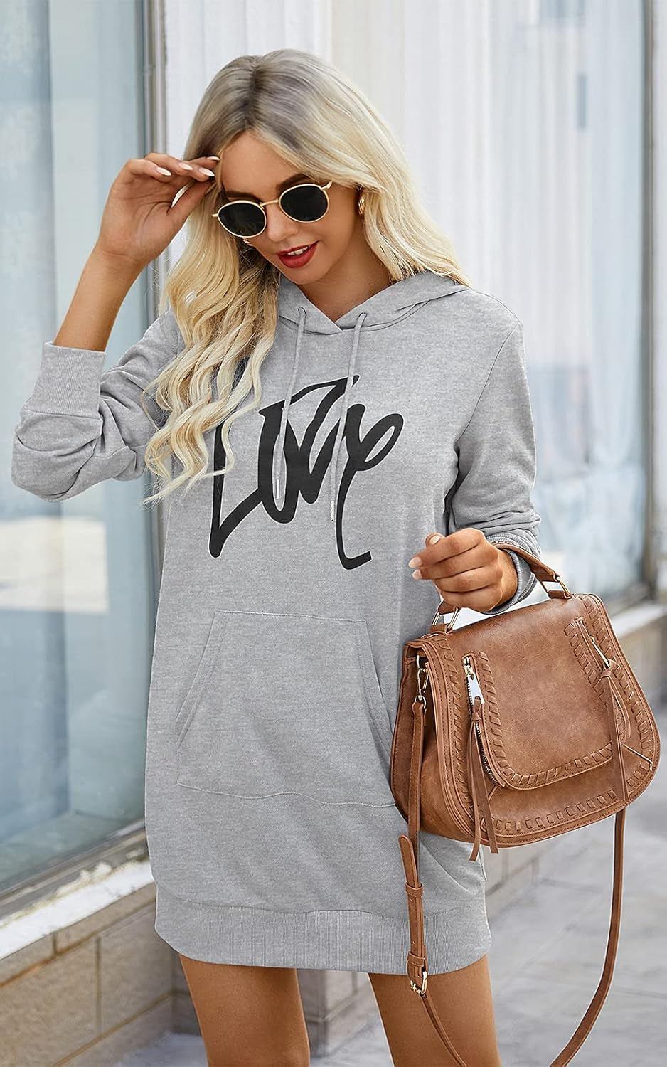Women'S Hooded Sweatshirt Fall Fashion Drawstring Lightweight Long Sleeve Pullover Hoodie Dress
