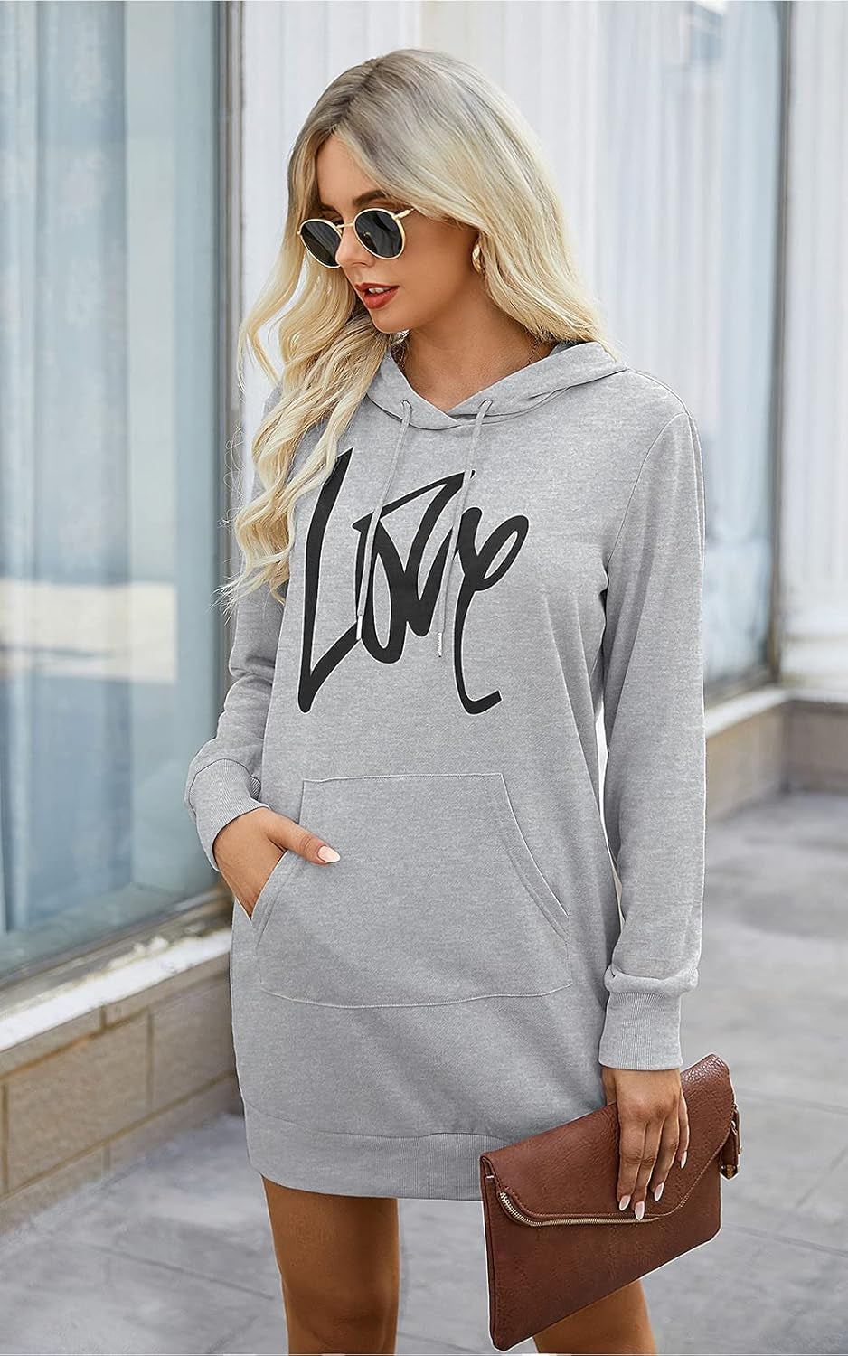 Women'S Hooded Sweatshirt Fall Fashion Drawstring Lightweight Long Sleeve Pullover Hoodie Dress