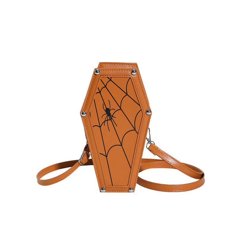 Halloween Coffin-shape Gothic Ghost Shoulder Bag Spider Web Messenger Crossbody Bag Kids Personality Phone Bag For Women