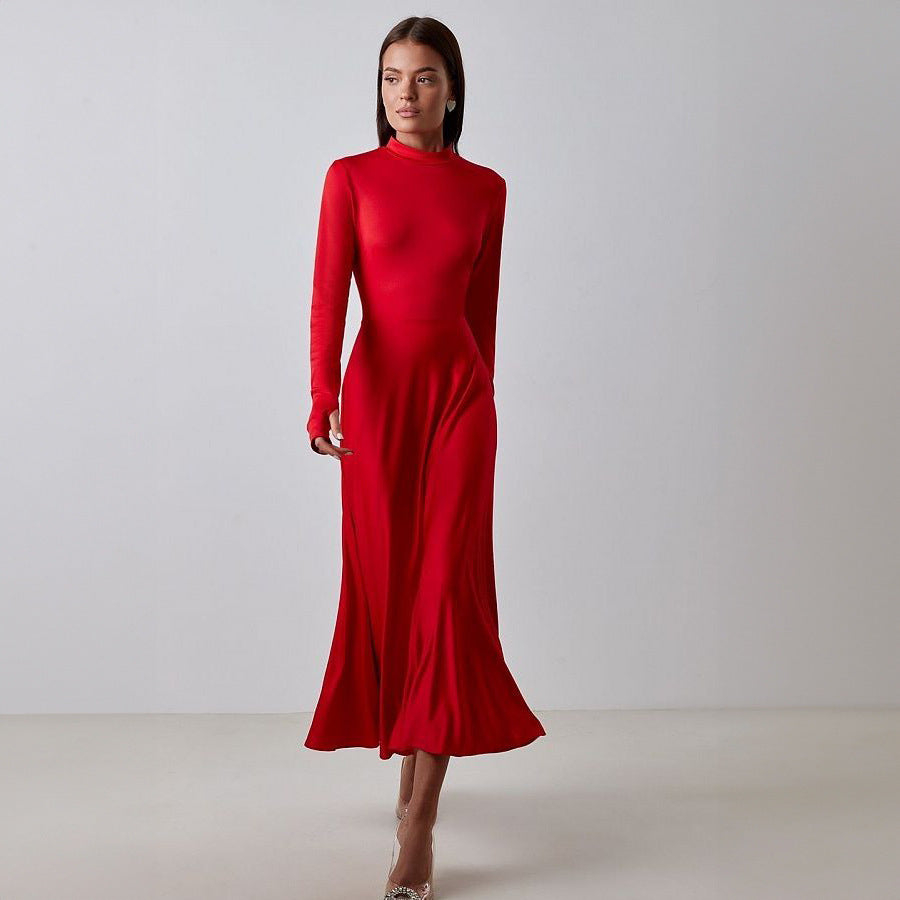 Women's Long Sleeve Turtleneck Fishtail Dress