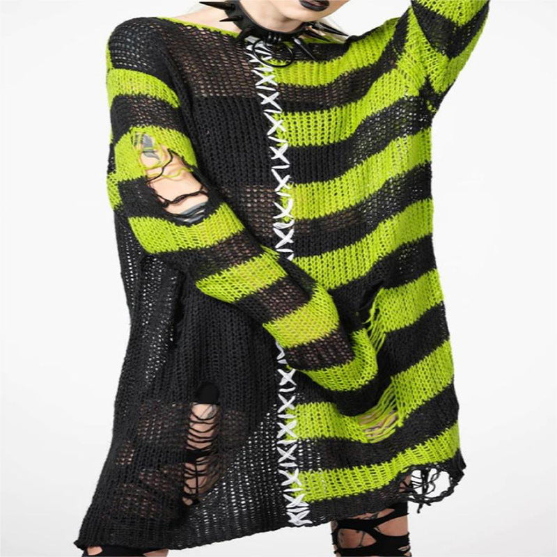 Halloween Ripped Long Sweater Women's Fashion Loose Sweater