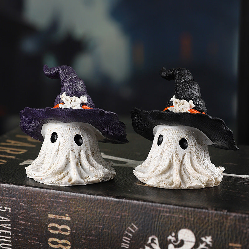 Resin Decoration Halloween Wizard Hat Ghost Ornaments