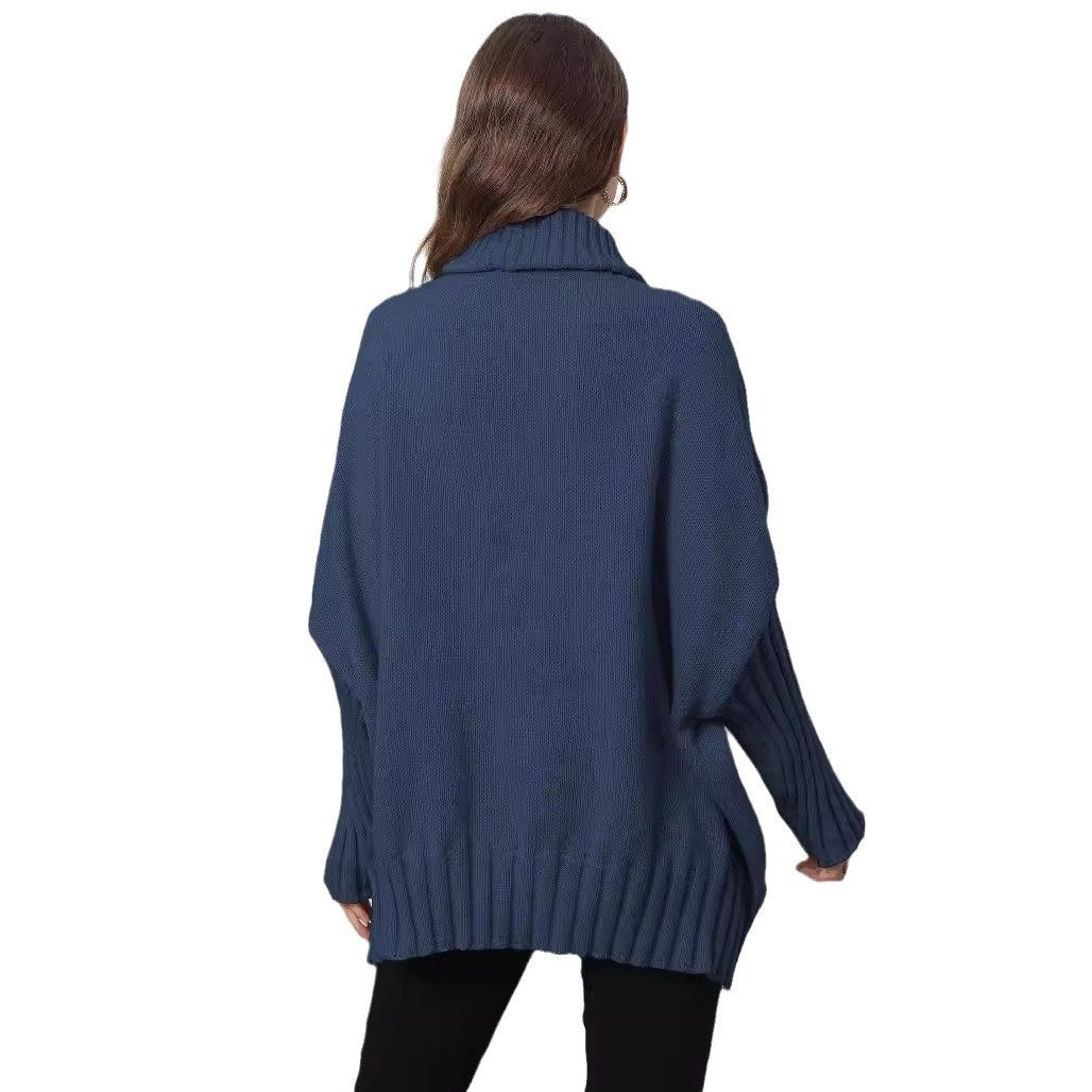 Women's Pullover Knitted Solid Color Turtleneck Lapel Loose
