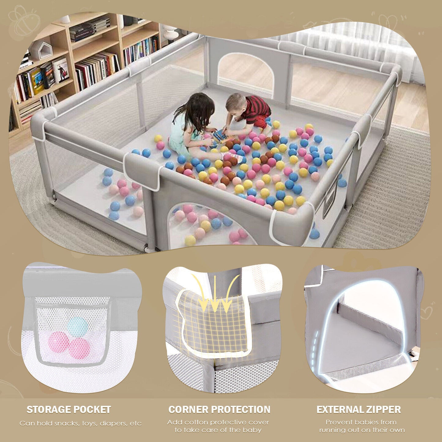 Baby Playpen With Mat for Toddlers Babies