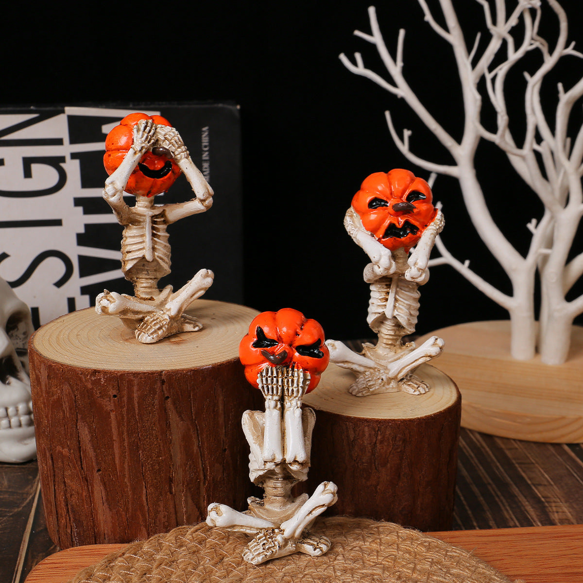 Pumpkin Head Skull Doll Ornaments Home Halloween Layout Props