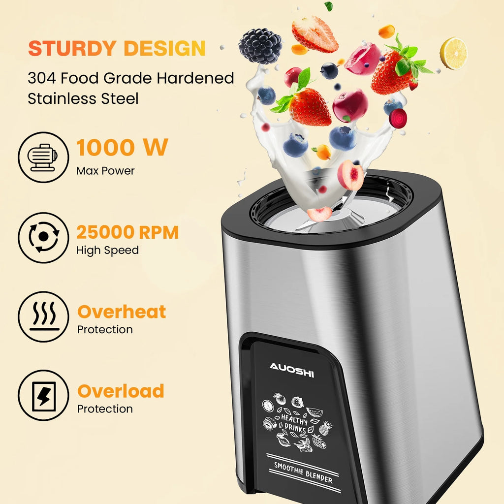1000W Personal Blender for Smoothies and Shakes, Smoothie Maker with 6 Blades, 2*23 Oz Cups, 1*10Oz Grind Cup, Portable Blenders for Kitchen