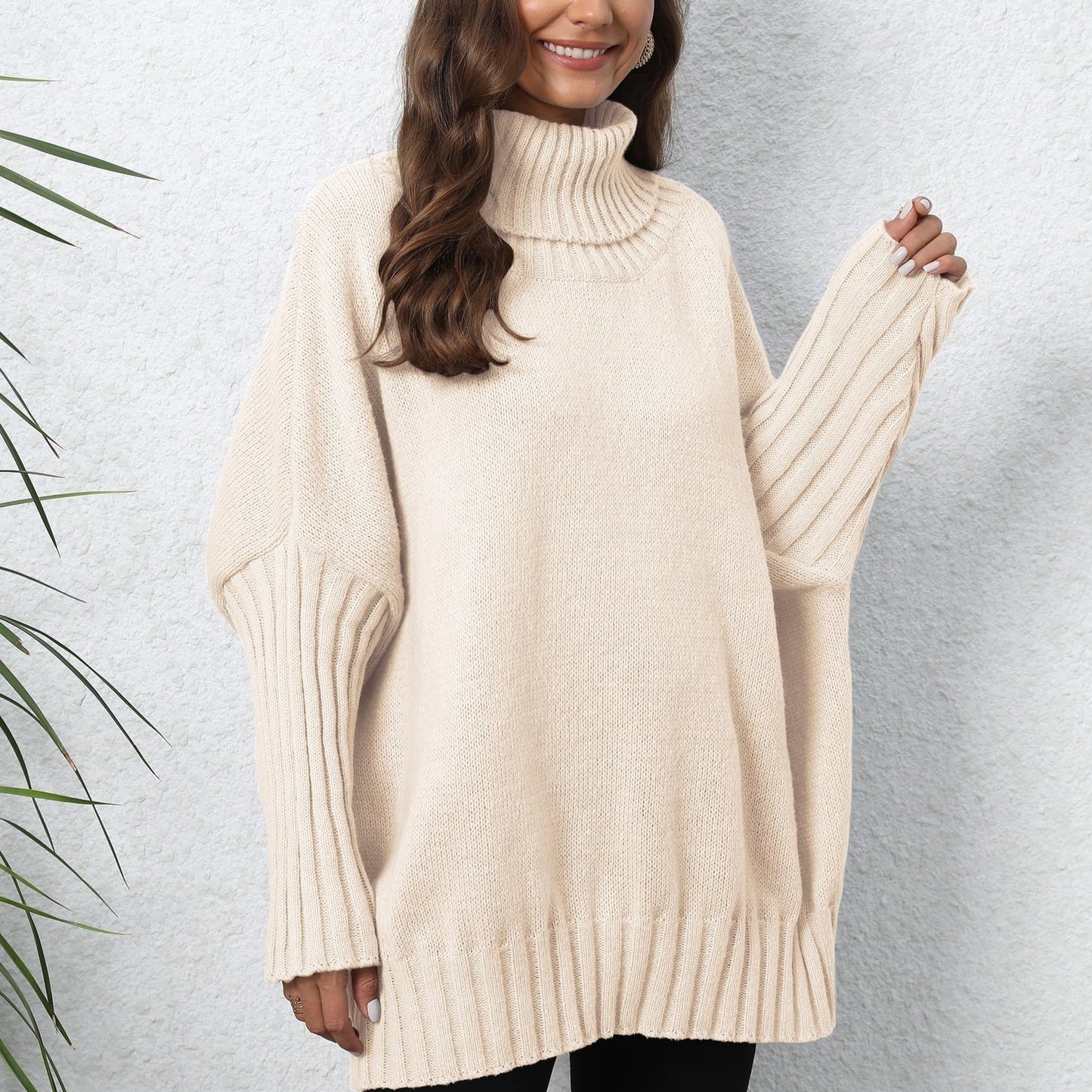 Women's Pullover Knitted Solid Color Turtleneck Lapel Loose