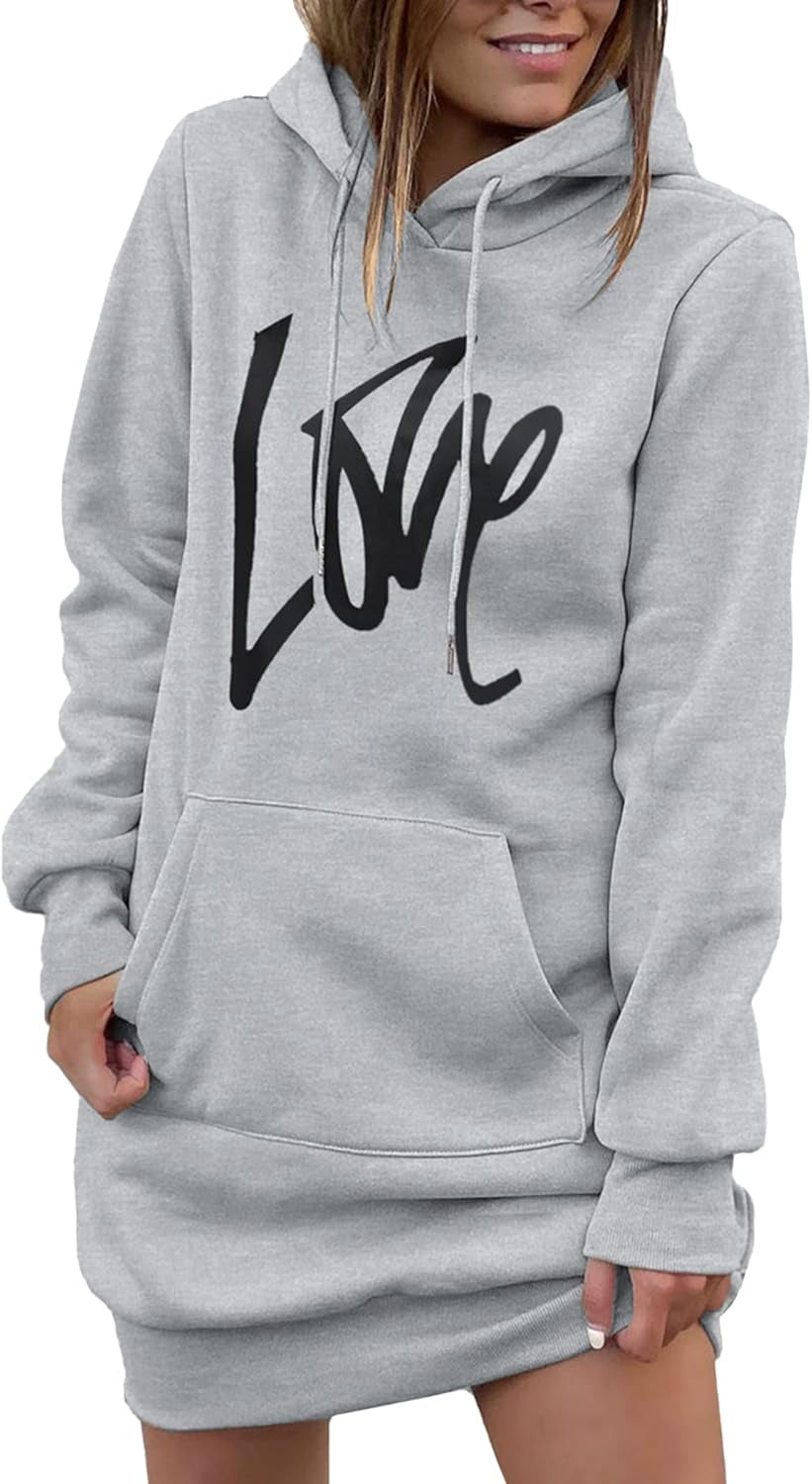 Women'S Hooded Sweatshirt Fall Fashion Drawstring Lightweight Long Sleeve Pullover Hoodie Dress