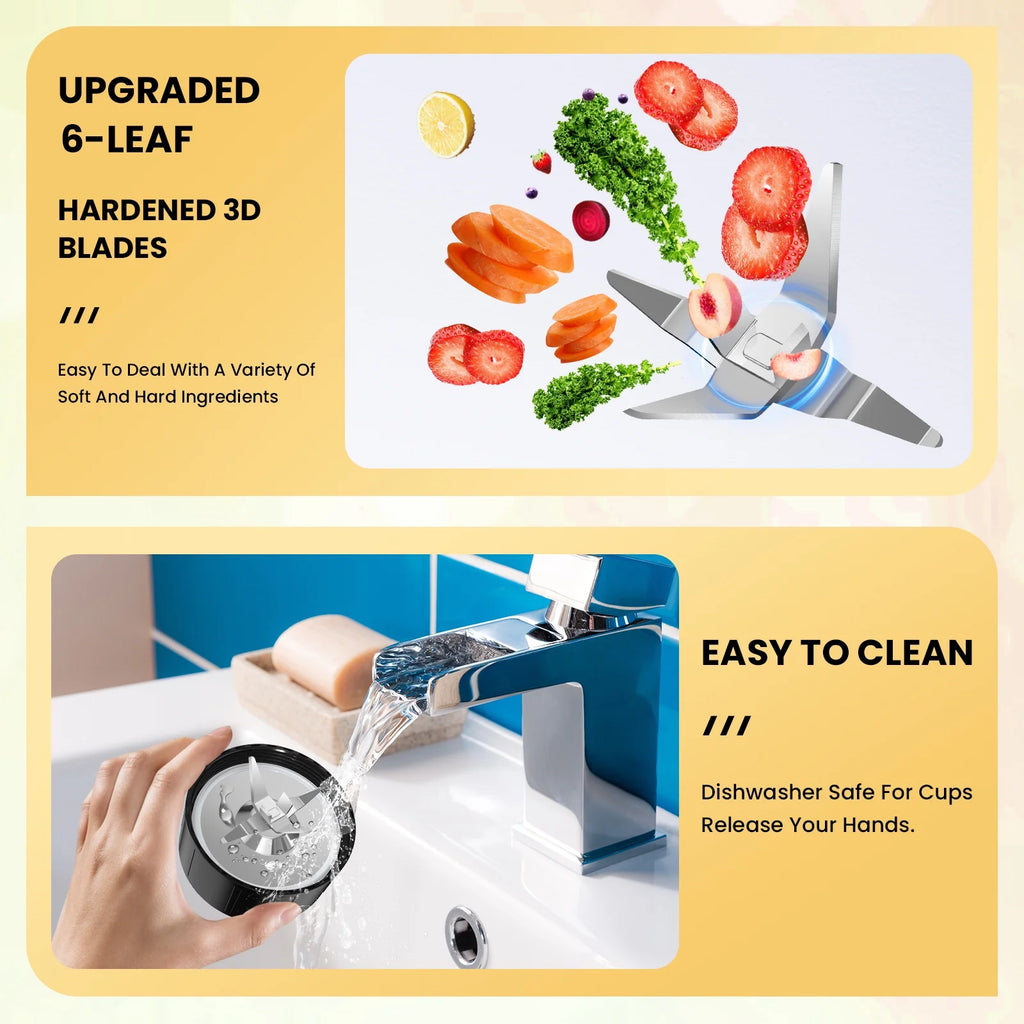 1000W Personal Blender for Smoothies and Shakes, Smoothie Maker with 6 Blades, 2*23 Oz Cups, 1*10Oz Grind Cup, Portable Blenders for Kitchen