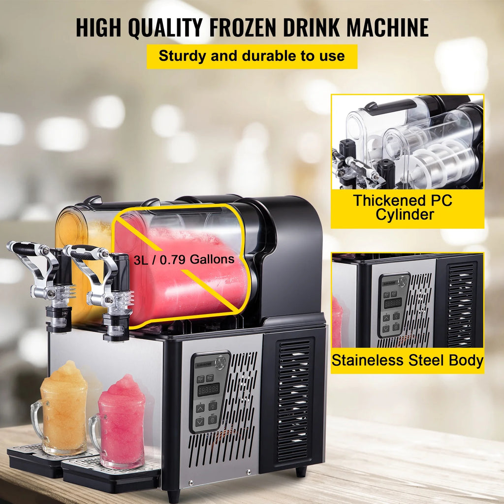 3Lx2 Commercial Slushy Machine Stainless Steel Margarita Slushie Maker Frozen Drink Maker for Ice Juice Tea Coffee Making, Sliver