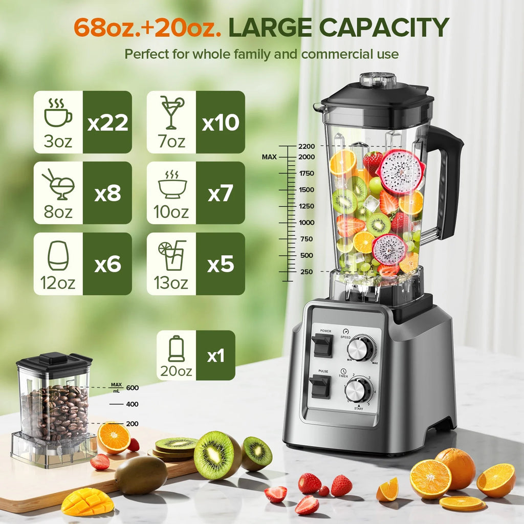 Blender for Smoothies, 2-In-1 Blender & Grinder Combo, Smoothie Maker, 68 Oz Pitcher, Bpa-Free Countertop Blenders for Ice Crushing, Frozen Fruit, 1800 Watts