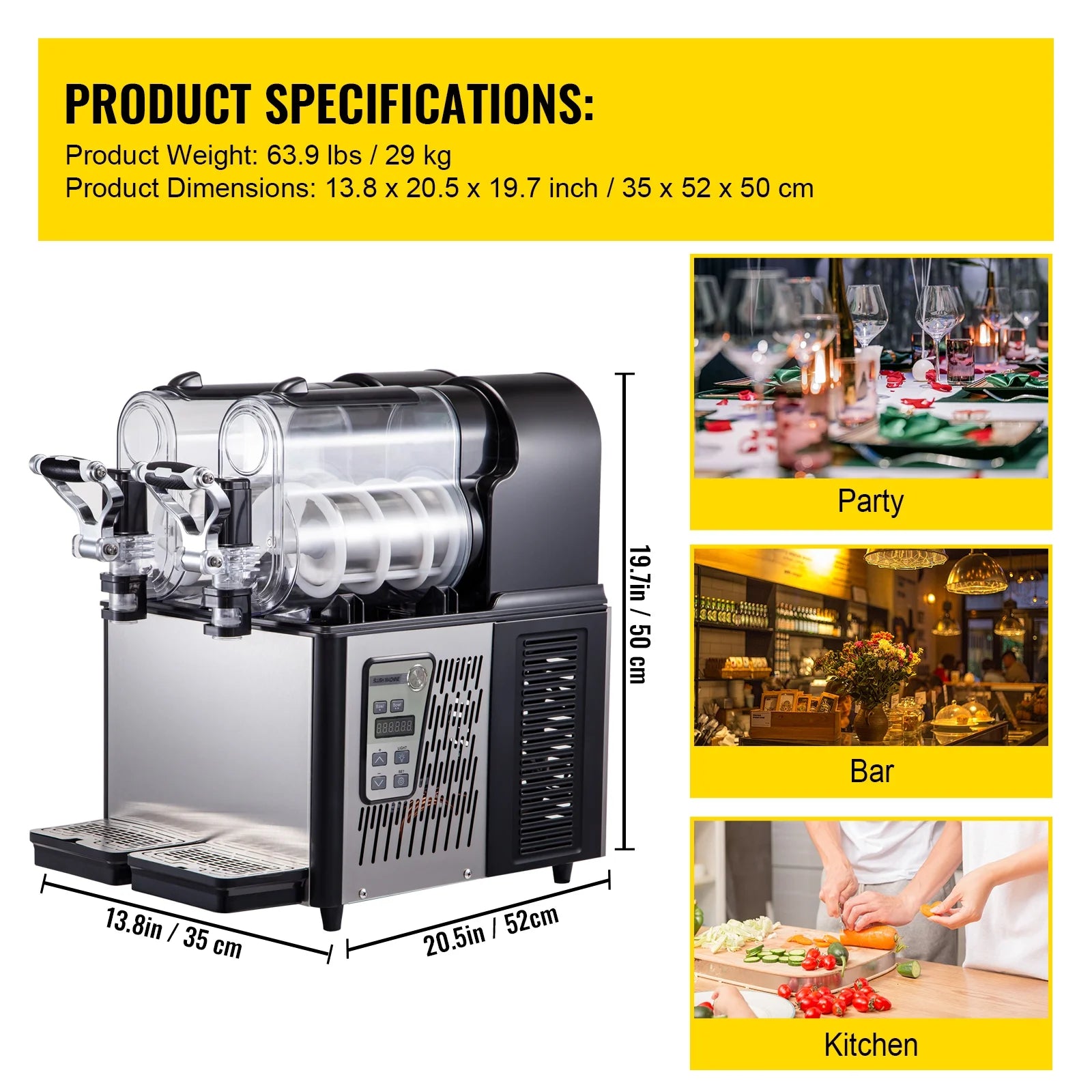 3Lx2 Commercial Slushy Machine Stainless Steel Margarita Slushie Maker Frozen Drink Maker for Ice Juice Tea Coffee Making, Sliver