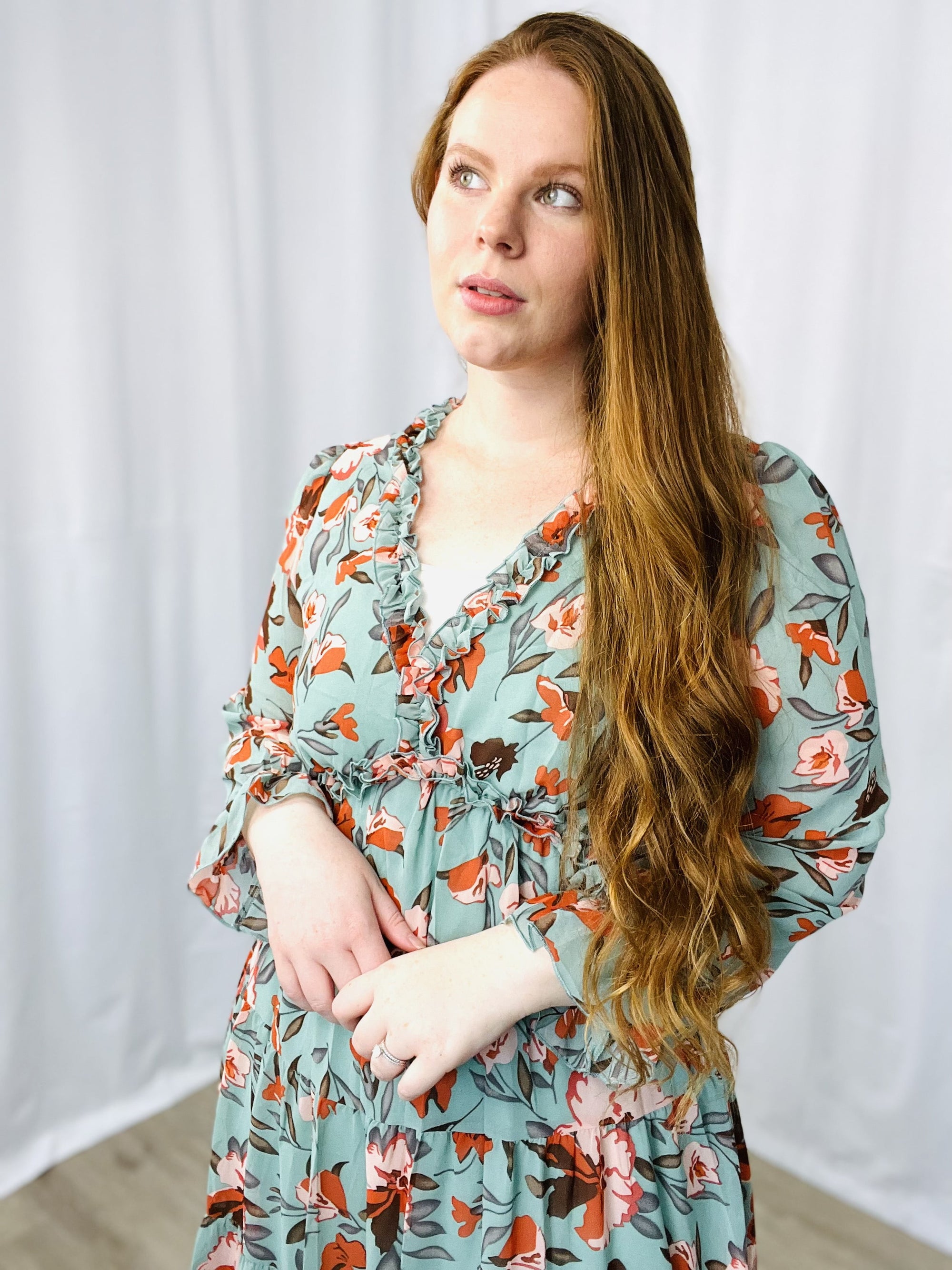 Women'S Green Bridesmaid Maxi Dresses Fashion Floral Printed Long Sleeve Guests Dresses Spring Dress Fall Dress Easter Dress for Women, US 16-18(XL)