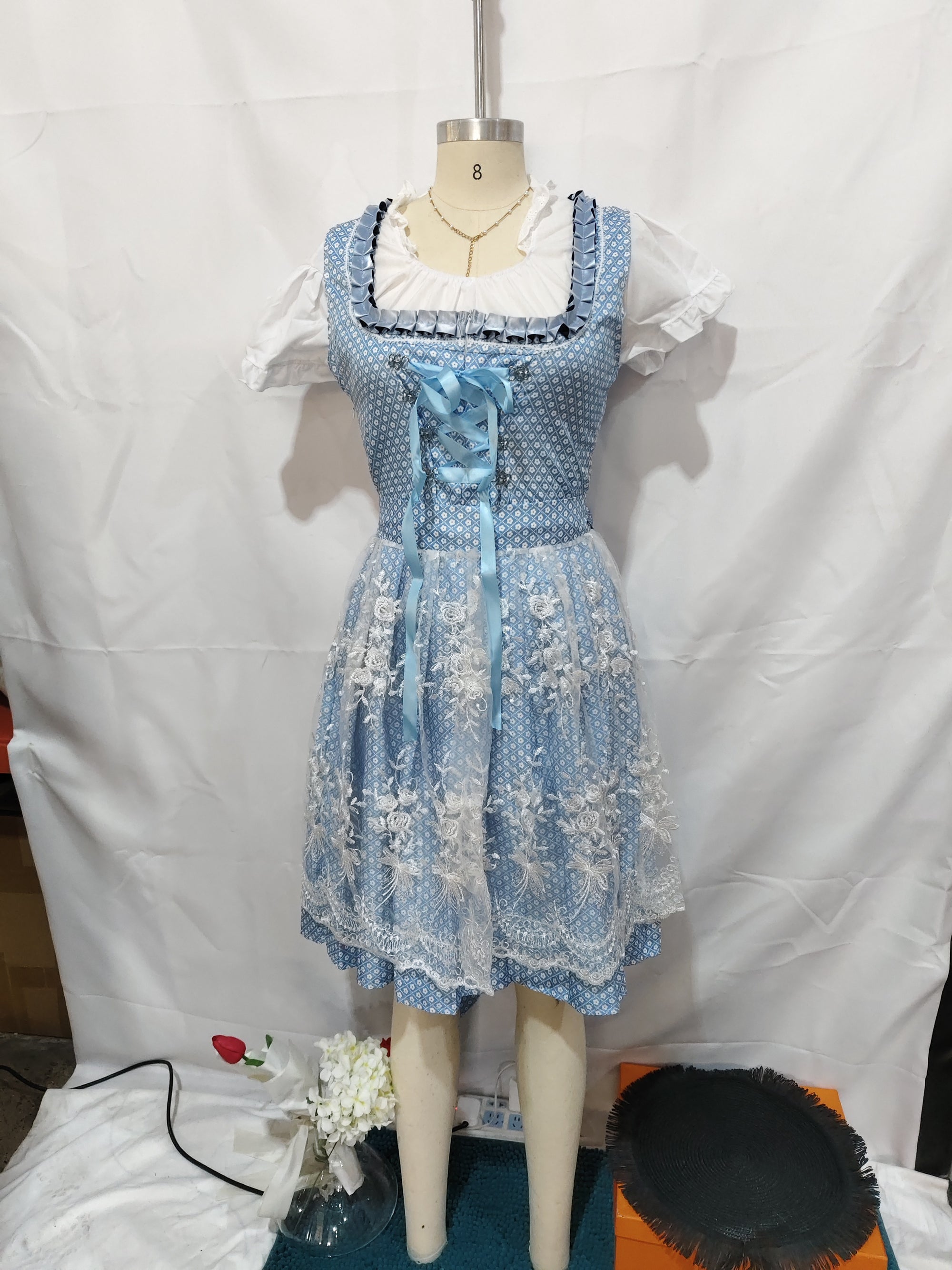 Halloween Munich Beer Long Short-sleeved Printed Lace-up Dress