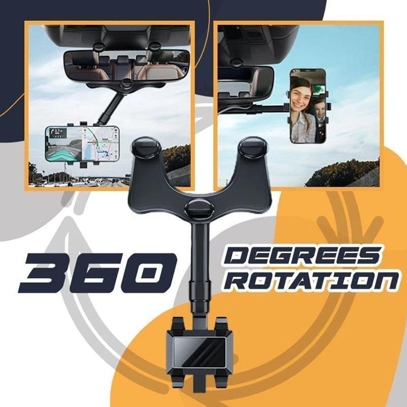 Multifunctional 360 Rearview Mirror Phone Holder For Car