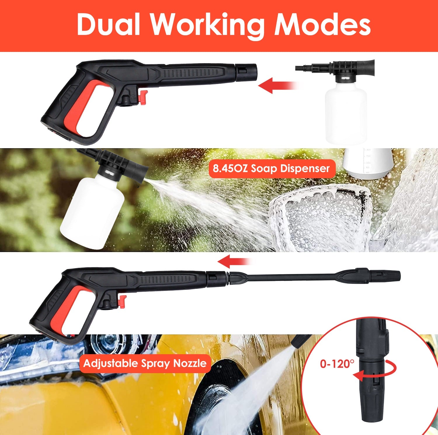 1Pc Electric High Pressure Washer 1740PSI  Powerful Car Washer Pressure Cleaner With Adjustable Spray
 Nozzle Soap Dispenser IPX5 Waterproof For Patio Garden Driveway