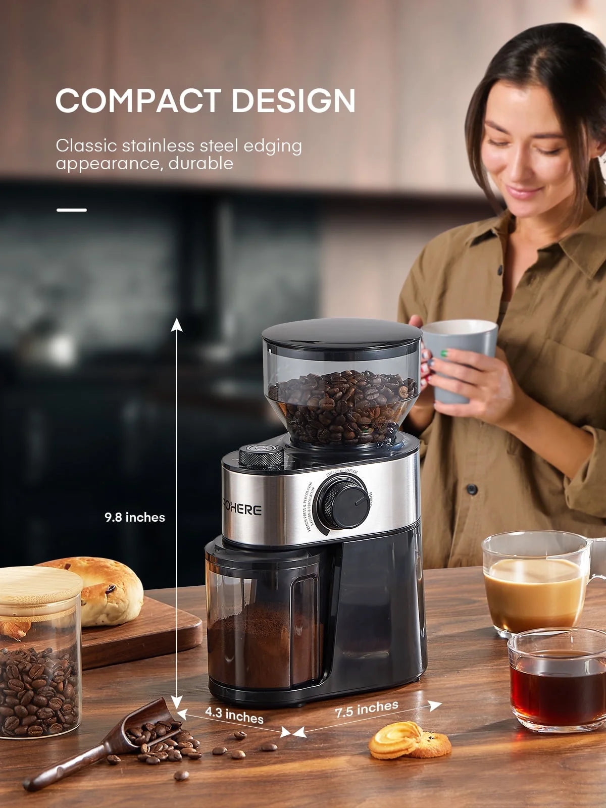 Electric Burr Coffee Grinder , 200W Upgrade, 18 Precise Grind Settings, 2-14 Cup Adjustable, Only for Grind Coffee, Black