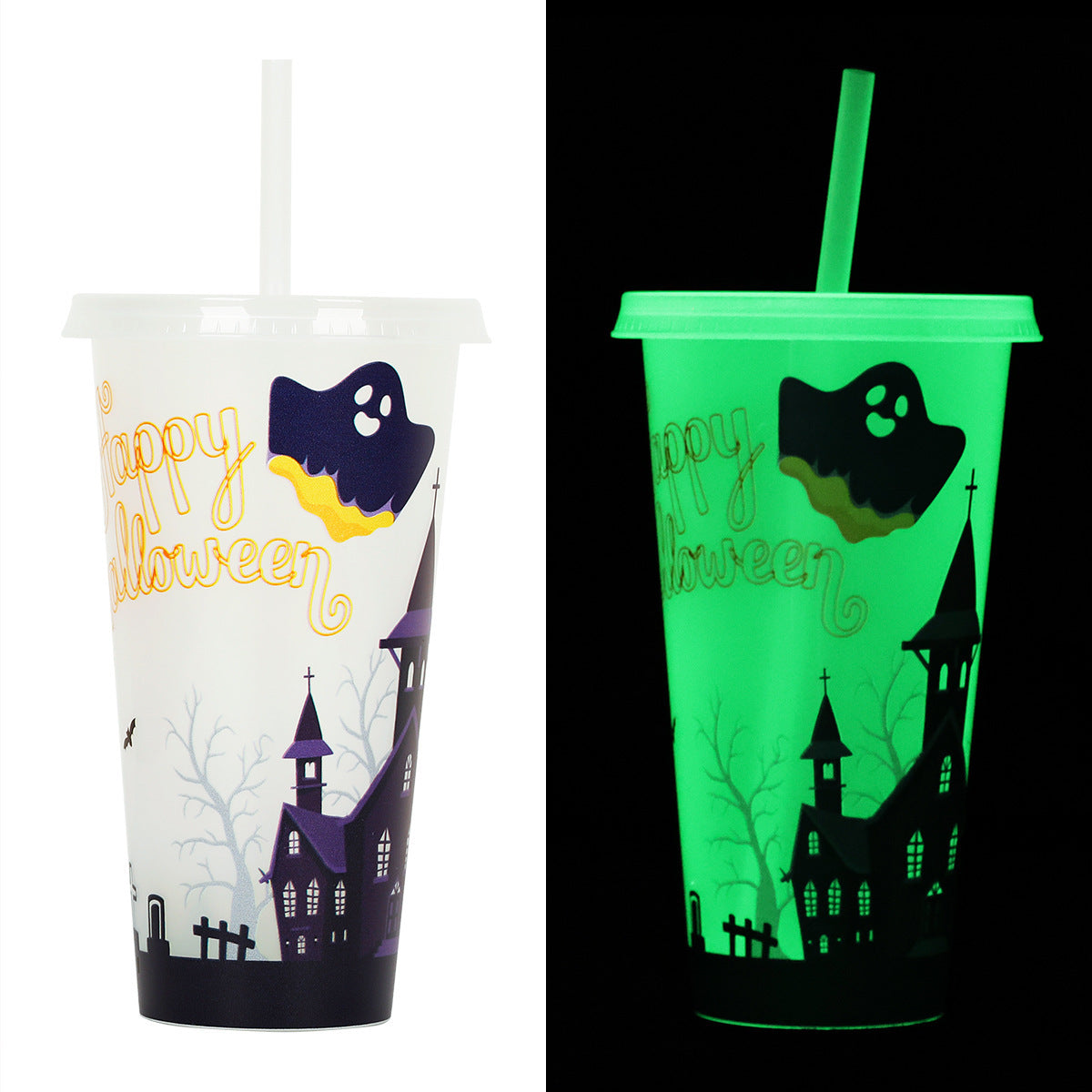 720ml Plastic Sippy Cup Halloween Luminous Straw Cup