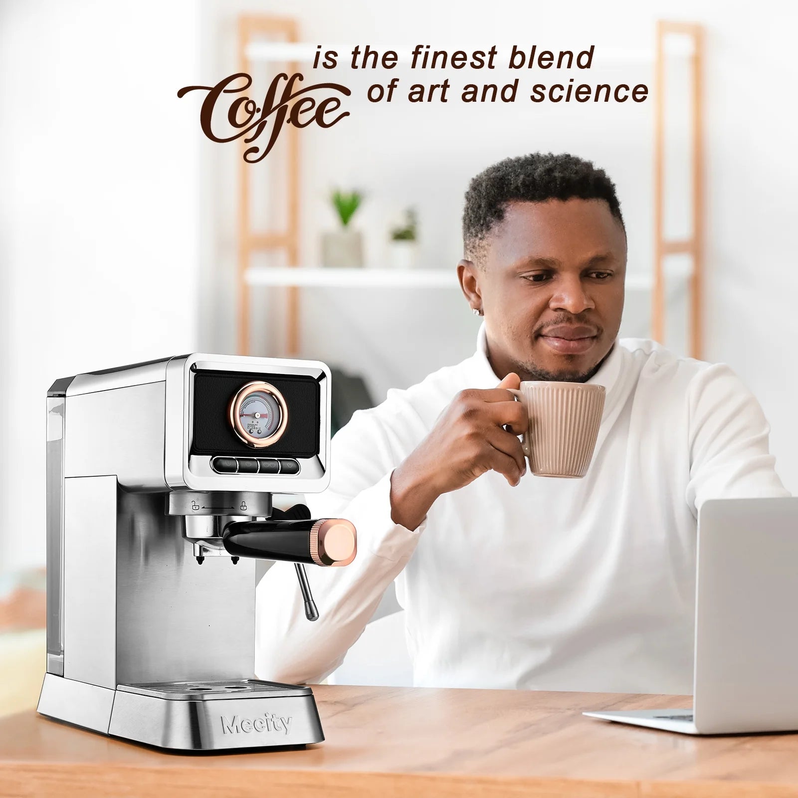 20 Bar Semi-Automatic Espresso Machine with Steam Wand, Brushed Stainless Steel