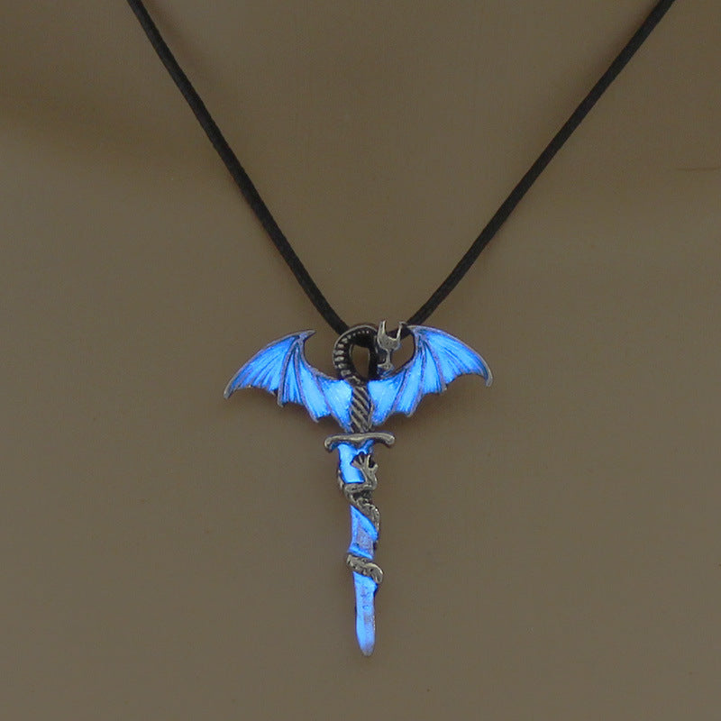Fashion Trendy Men's Domineering Luminous Flame Dragon Necklace