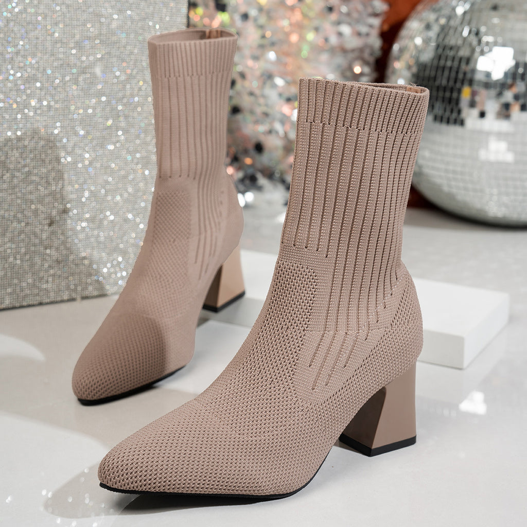 Chunky Heel Pointed Toe  Boots