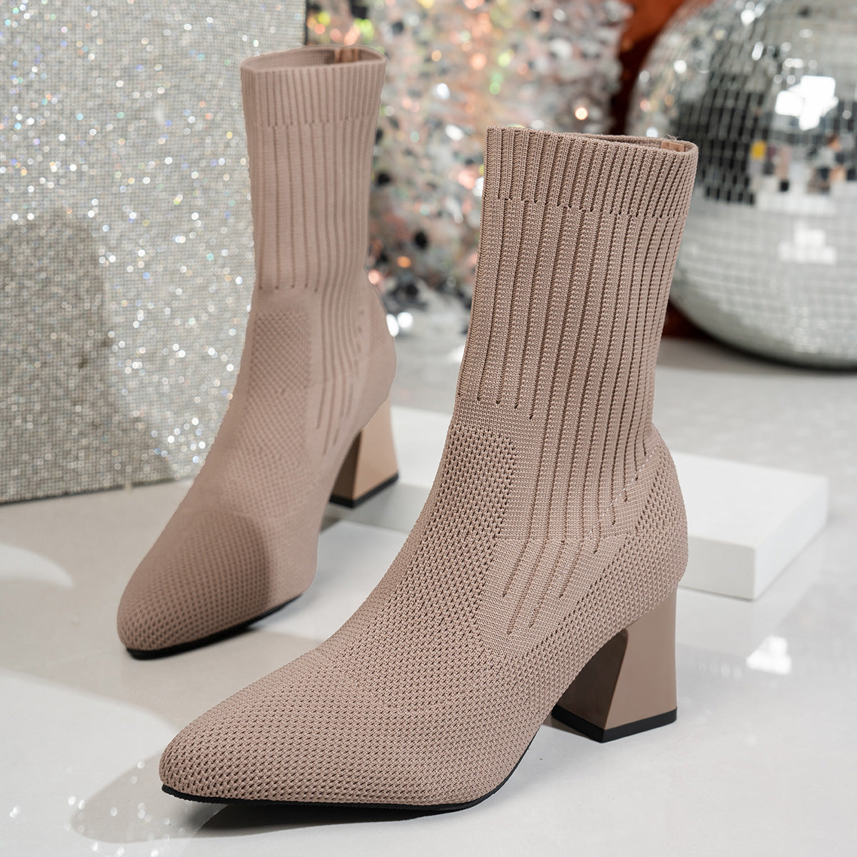 Chunky Heel Pointed Toe  Boots