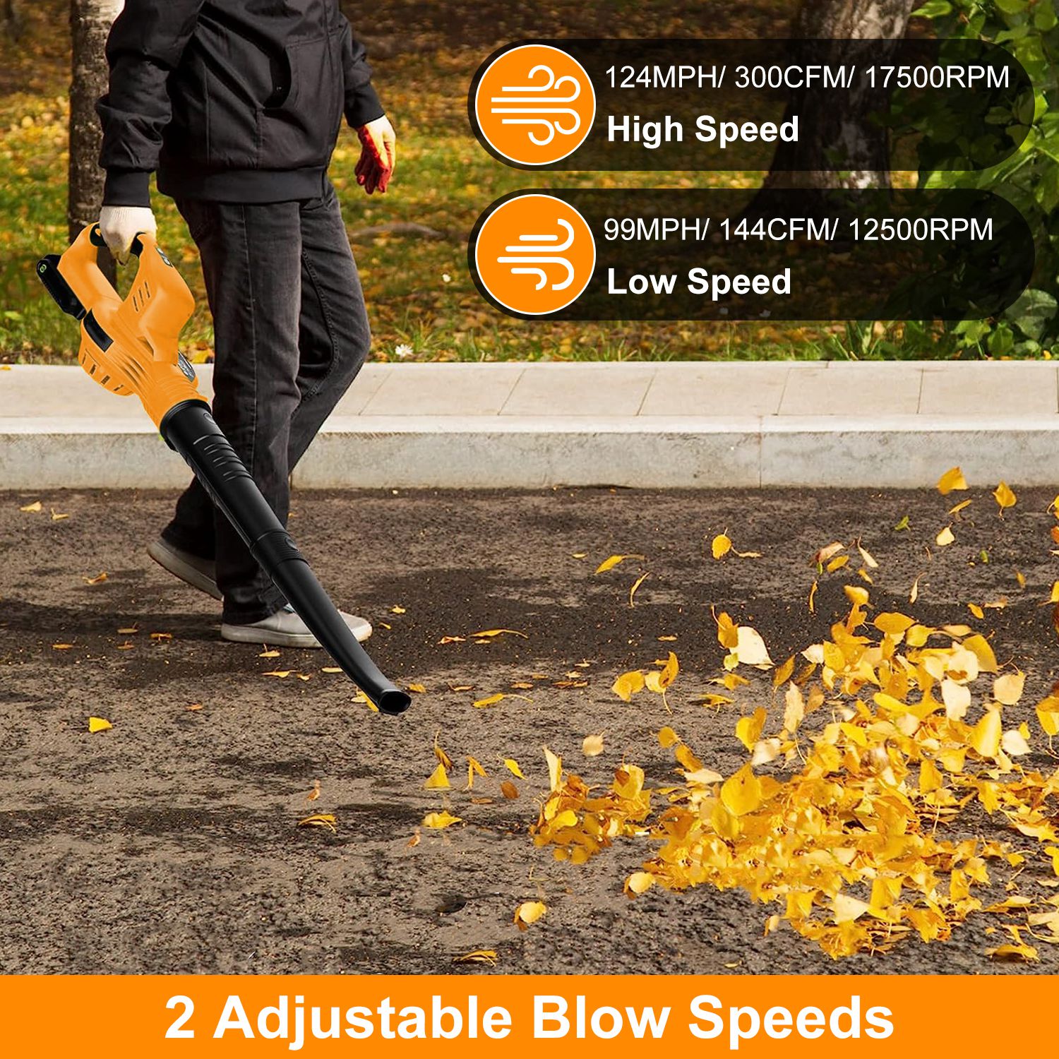 1Pc Cordless Leaf Blower Handheld Electric Battery Powered Air Blower Max 124MPH 300CFM With 2 Adjustable Speeds 2Pcs 18V 2000mA Battery And Charger For Yard Patio