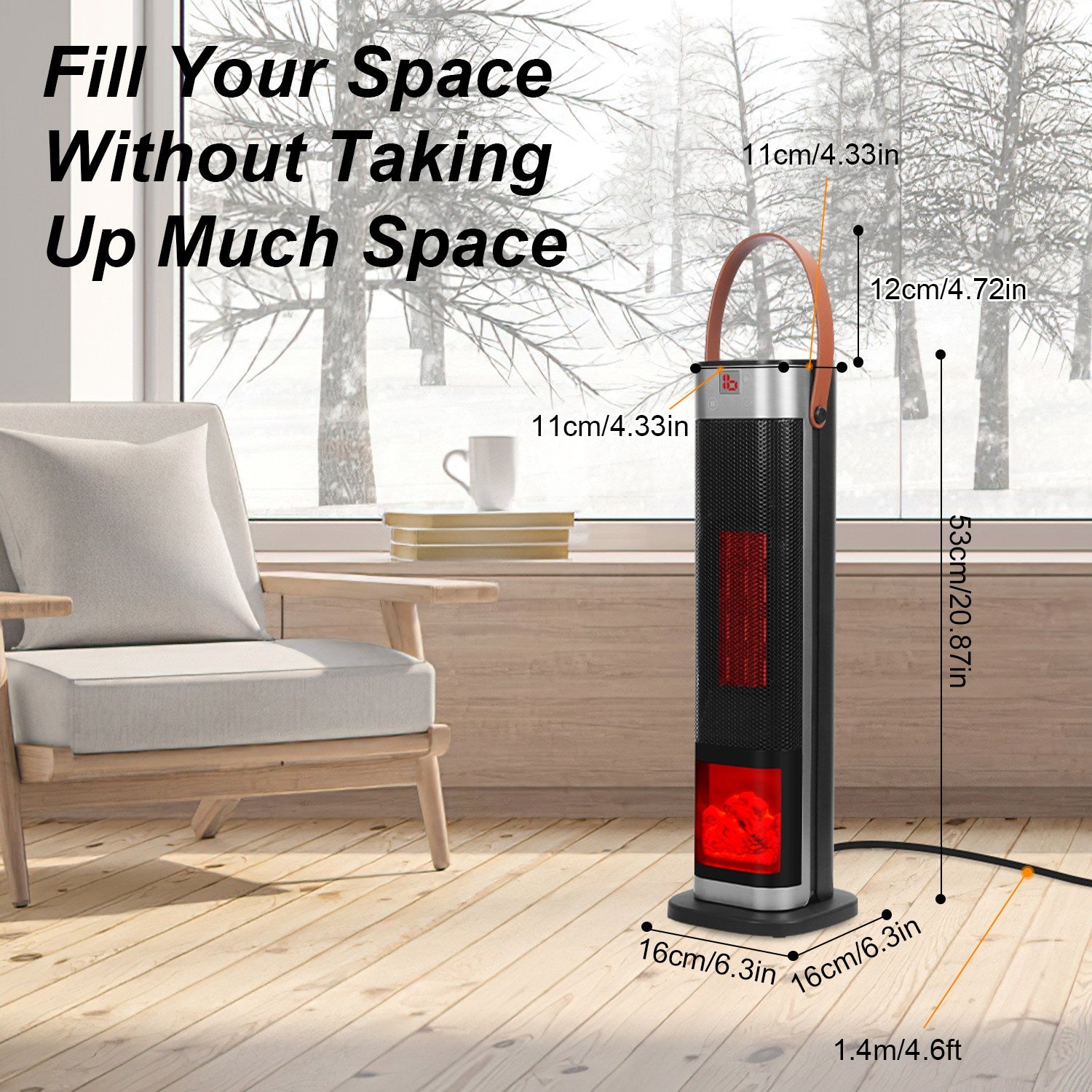 1Pc 1500W Oscillating Ceramic Tower Space Heater With 3D Flame Portable Electric Heater With 3 Wind Mode Heating Remote Control 12H Timer Overheat Tip-Over Protection For Bedroom Office
